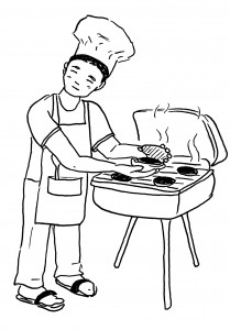 illustration of a man BBQing